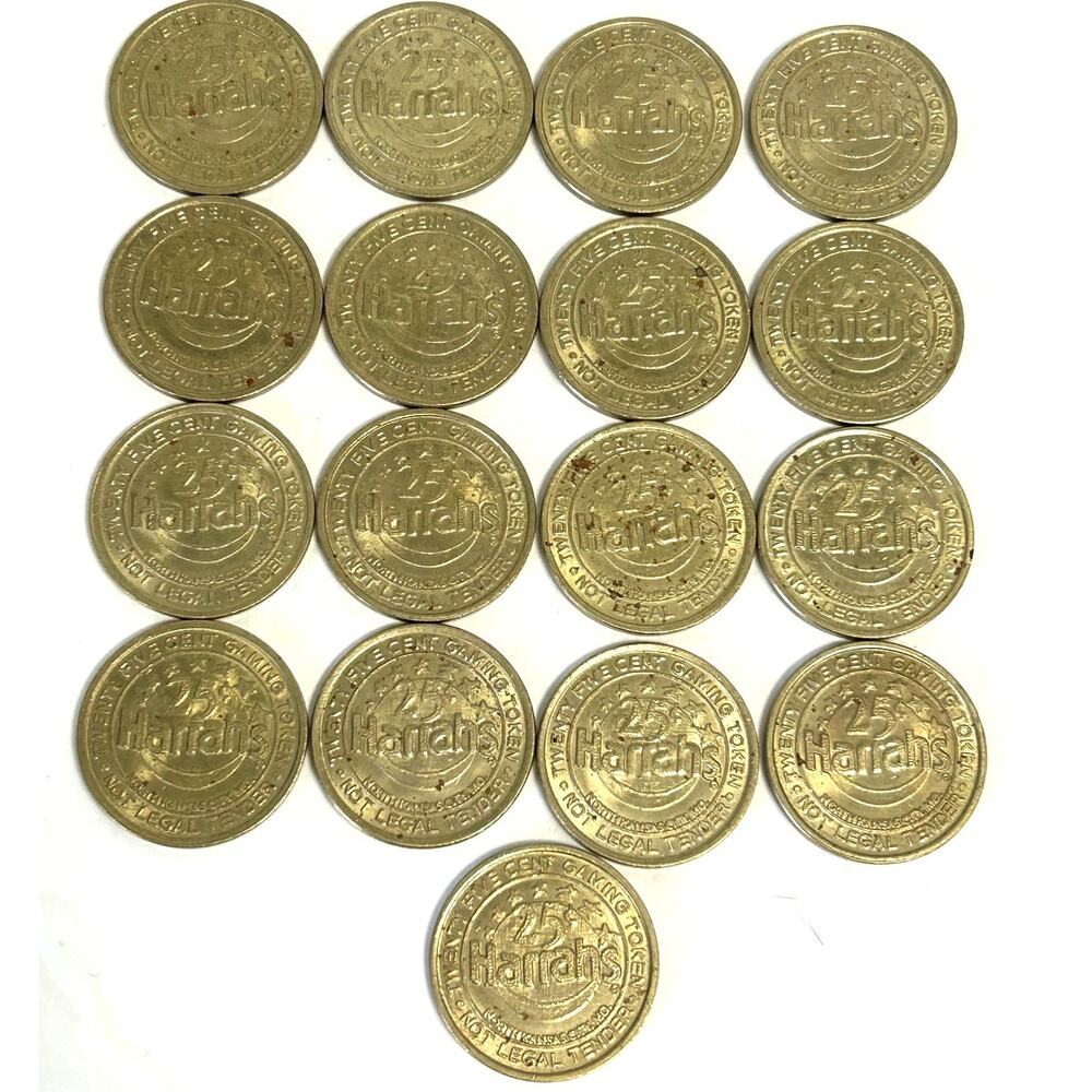 Vintage Harrahs‎ Casino 25 Cent North Kansas City MO Gaming Tokens Lot of 17